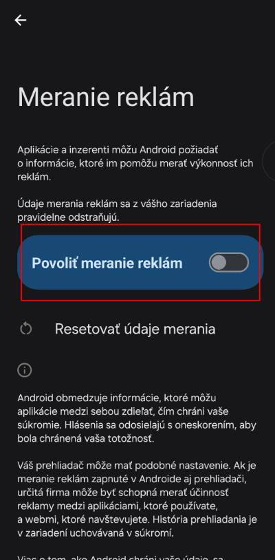 vypnutie merania reklam