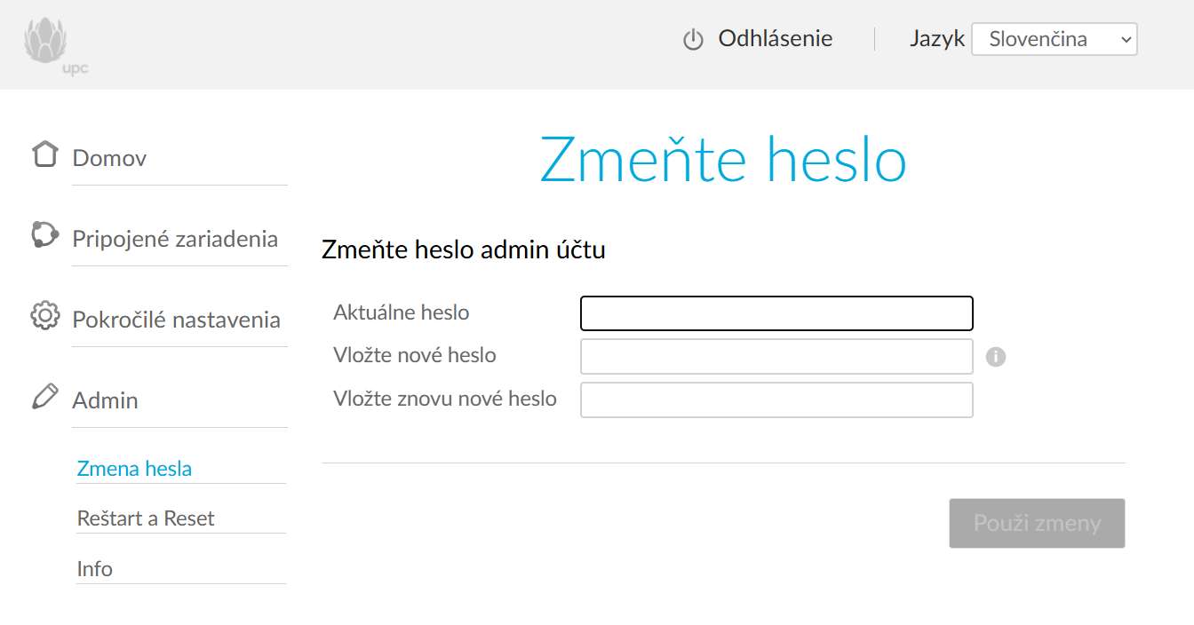 Wi-Fi Router zmena hesla