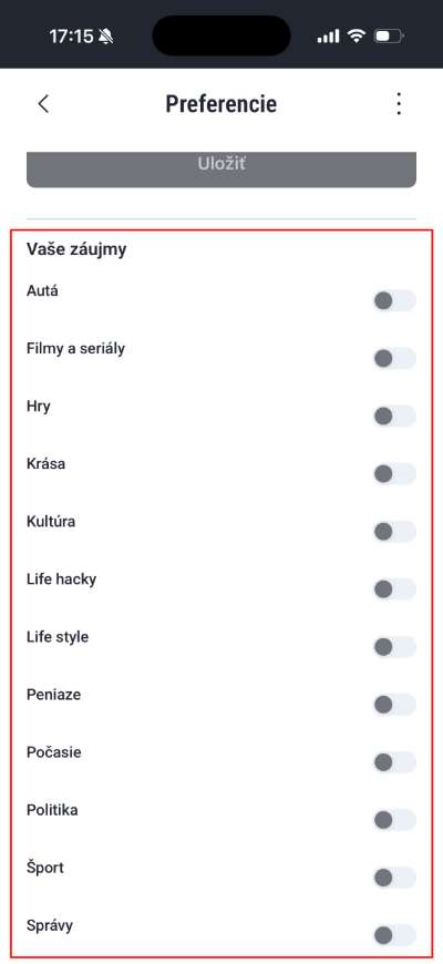 tvoje spravy preferovane zaujmy