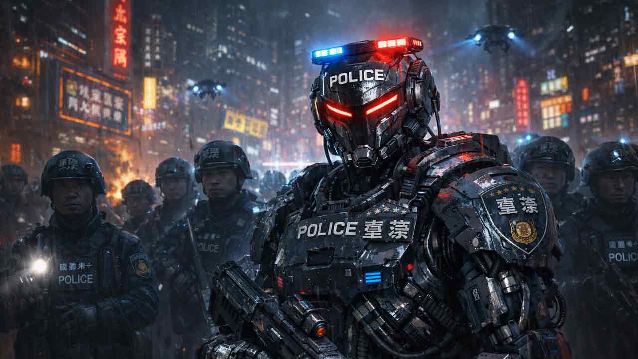 V Číne sa po uliciach prechádzal policajný robot ako z cyberpunkovej dystópie