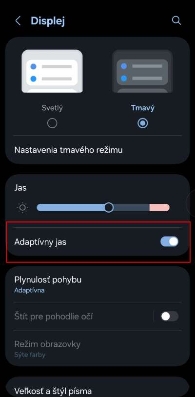 automaticky jas displeja