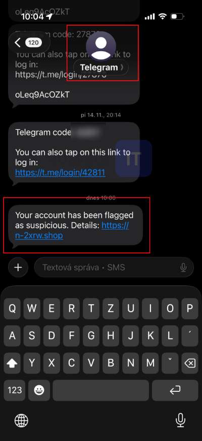 existujuce vlakno kde nam podvodnik poslal SMS spravu