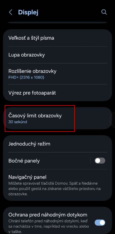 nastavenie limitu obrazovky telefonu