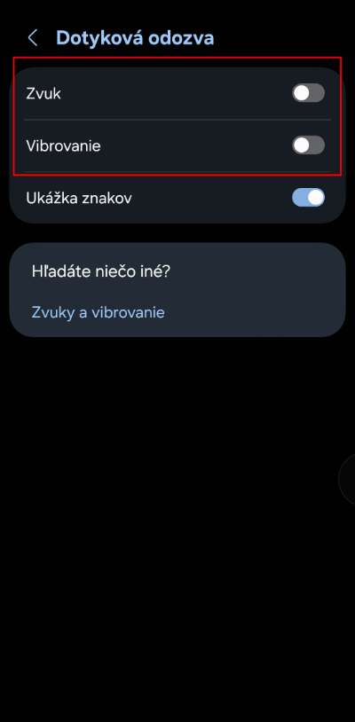 vypnutie odozvy klavesnice vybrovanie a zvuk