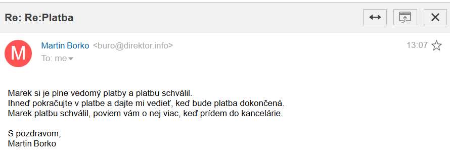 CEO fraud podvod podvodnik sa vydaval za mna_2
