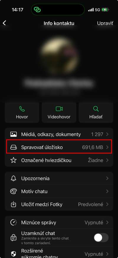 WhatsApp sprava uloziska konkretny chat