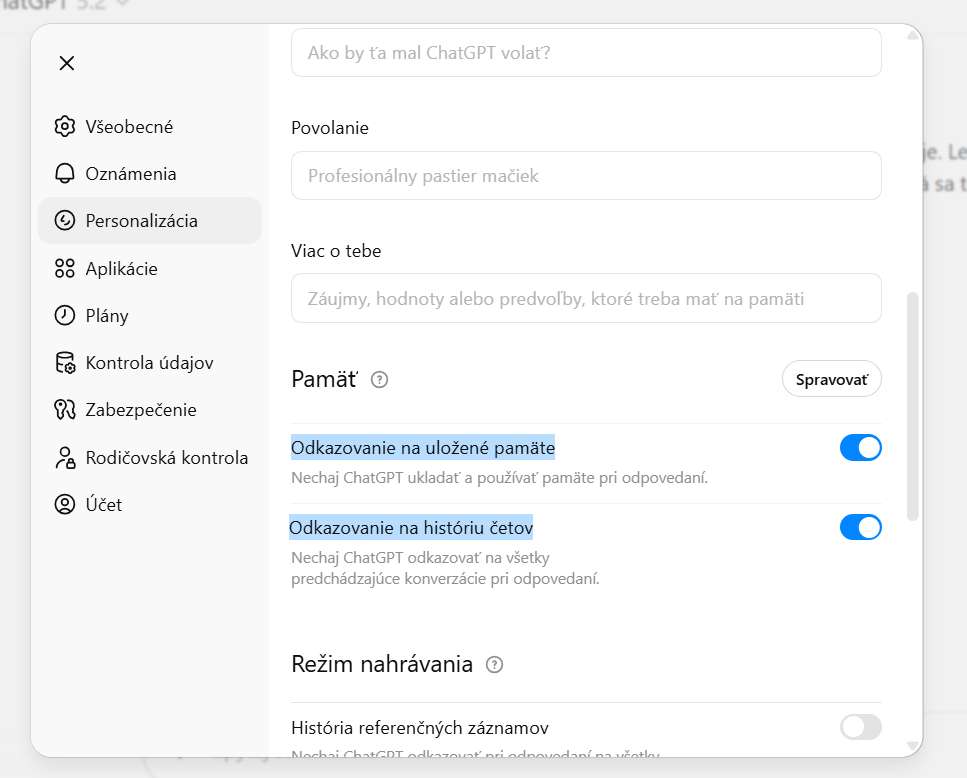 chatGPT odkazovanie na historiu chatov chatgpt