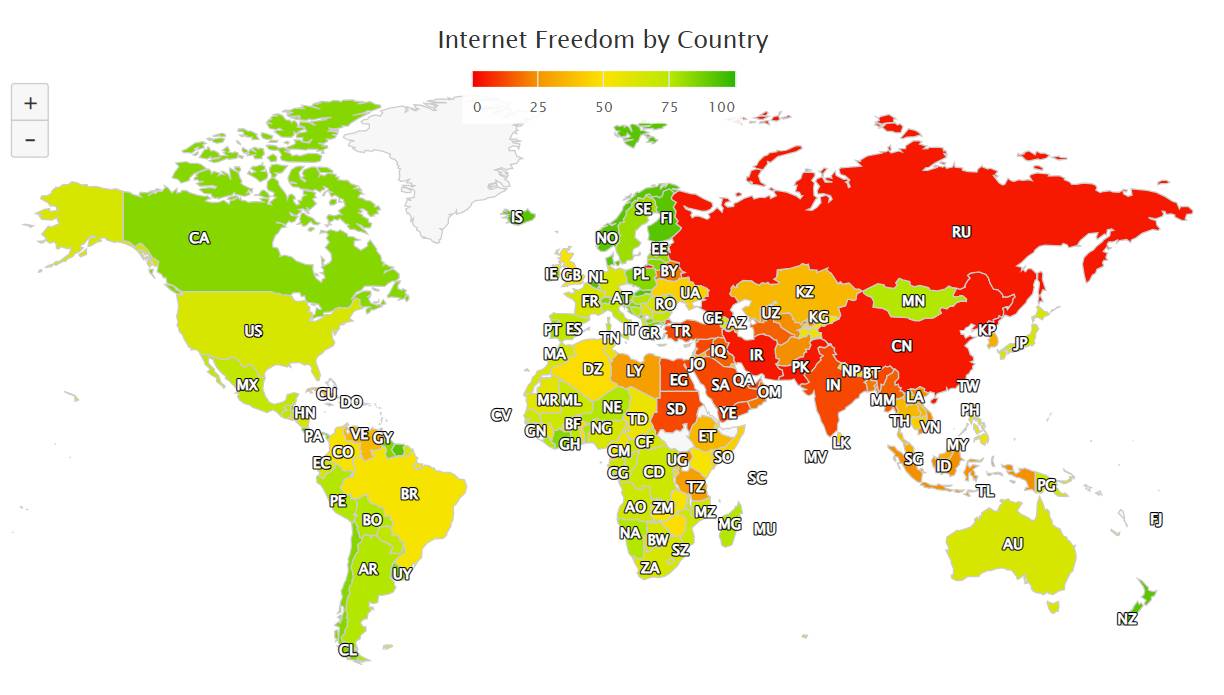 index slobody internetu podla krajin