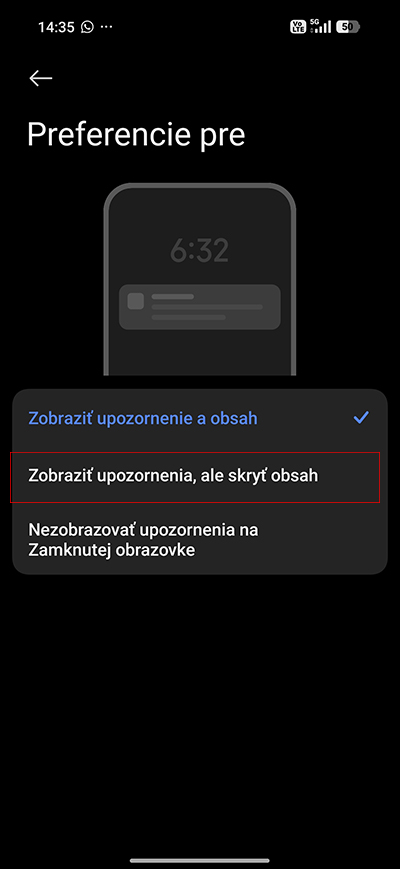 Ako vypnúť zobrazovanie obsahu správy v notifikácii