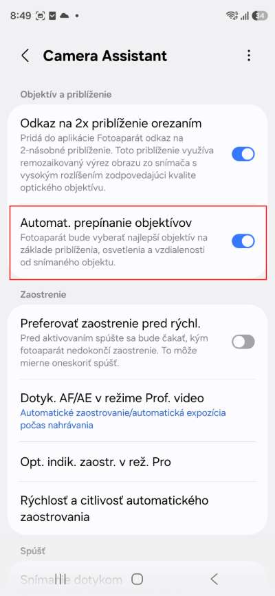 Camera Assistant_automaticke prepinanie objektivov