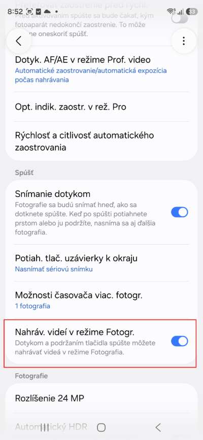Camera Assistant_nahravanie videi v rezime fotografie ako vypnut