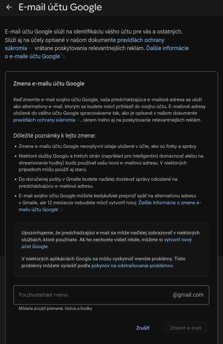 Zmena Gmail používateľského mena