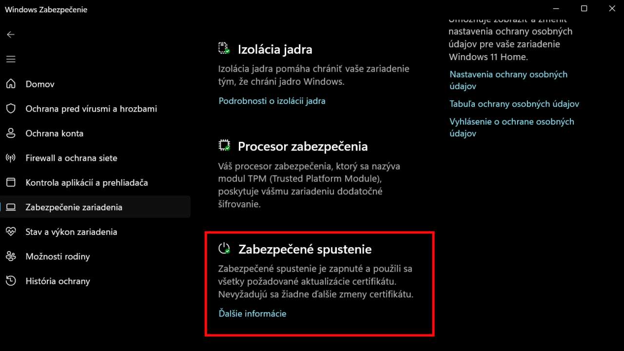 Windows zabezpecene spustenei secure boot