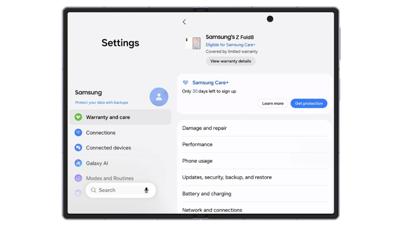 Samsung zaruka v nastaveniach telefonu