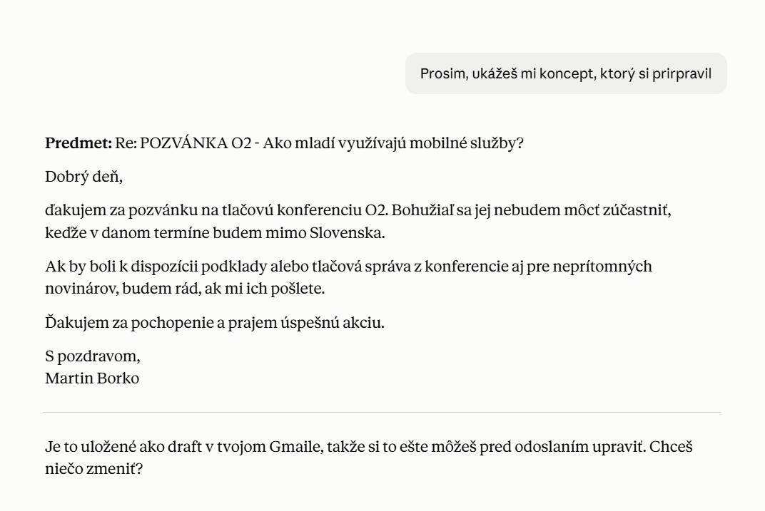 koncept emailu ktory mi pripravil claude