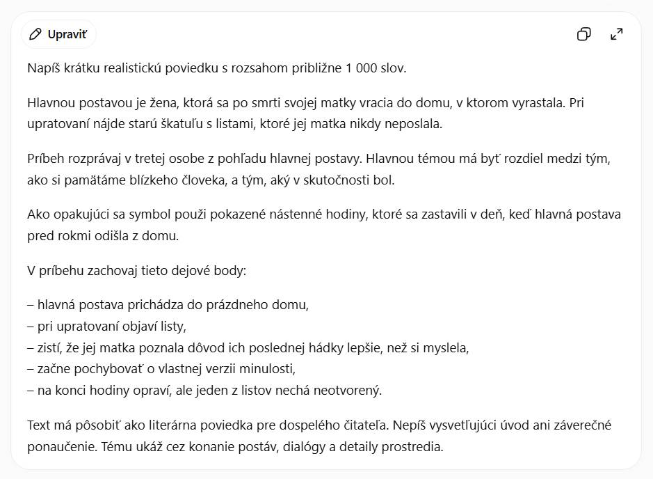 priklad AI promptu pre napisanie poviedky