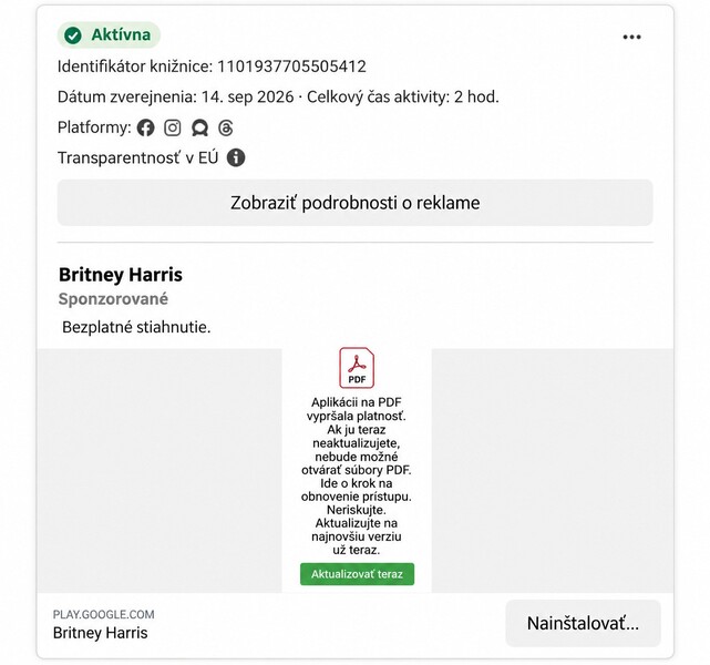 podvodna reklama PDF aktualizacia